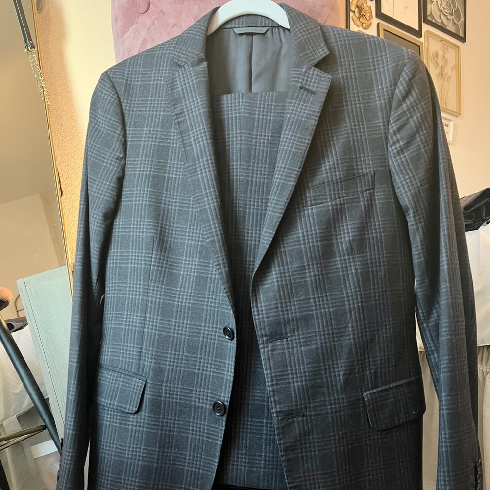 John Varvatos suit pants and jacket. Charcoal gray, hardly worn.